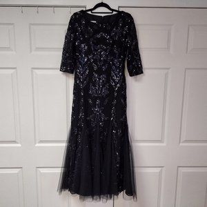 JJ's House Black and Navy Sheath/Mermaid Boat Neck Sequin Evening Dress Size 8